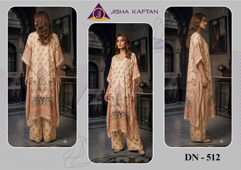 Kaftan Co Ord Set With Necklace Vol 2 By Jisha Poly Feather Silk Kaftan